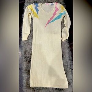 Vintage cream color sweater dress with pastel design